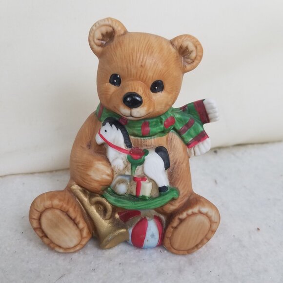 Teddy Bear Christmas Figures Taiwan #5251 1980s HOMCO porcelain pair - Picture 1 of 13